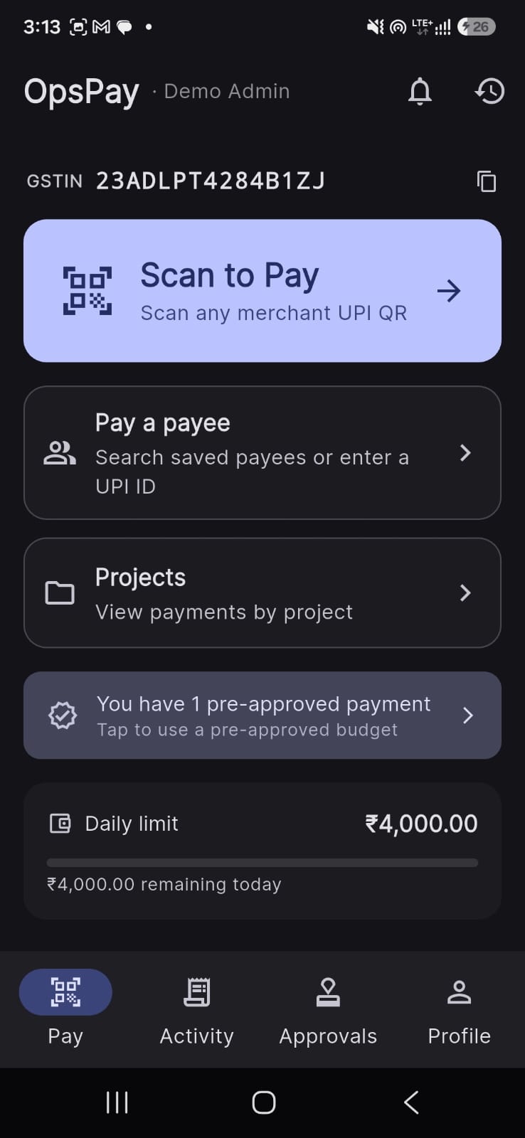Capture a UPI spend in the OpsPay app